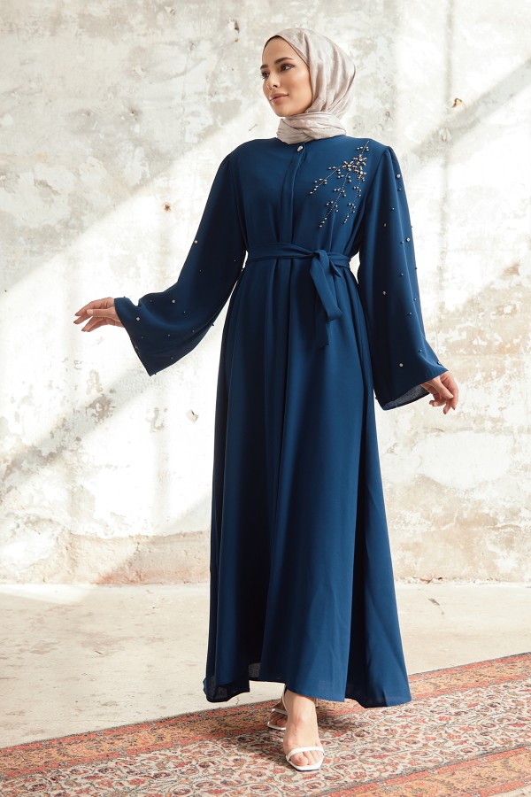 Lena İşleme Detaylı Abaya - İndigo