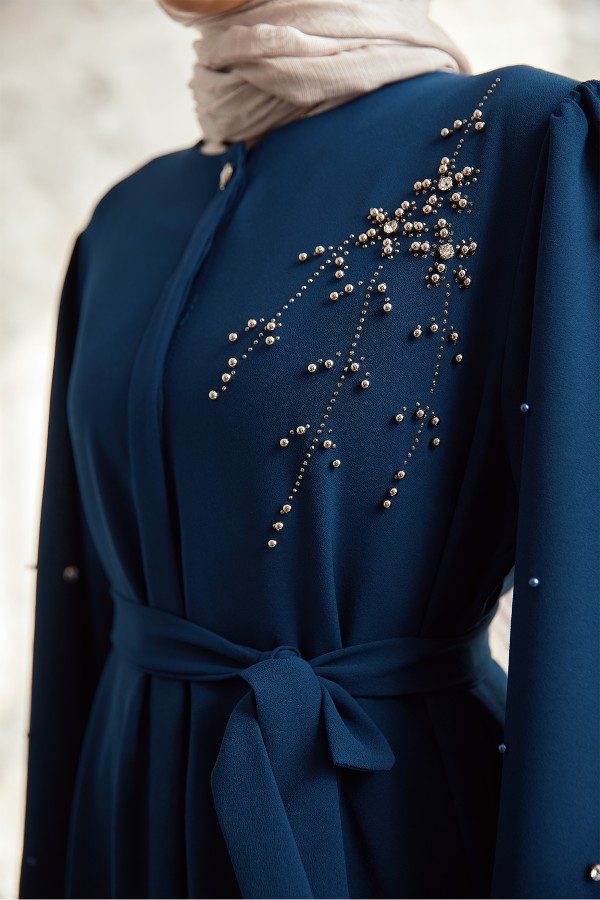 Lena İşleme Detaylı Abaya - İndigo