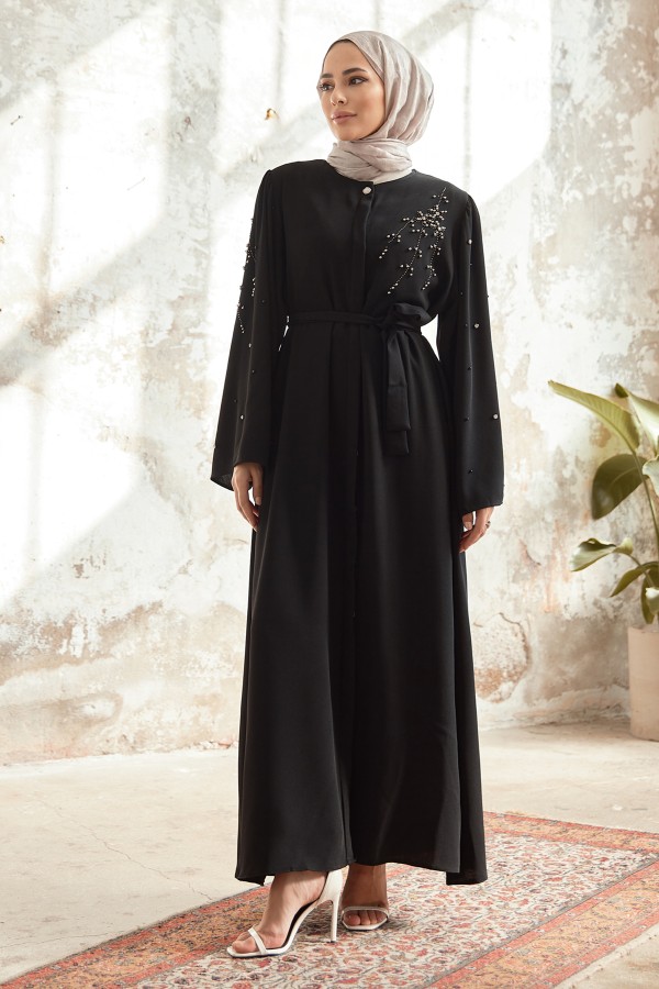 Lena İşleme Detaylı Abaya - Siyah