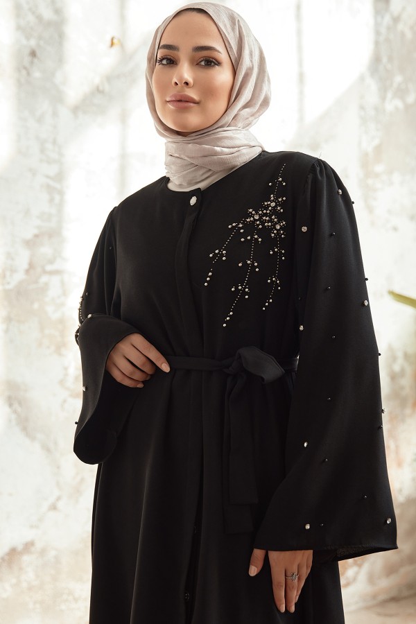 Lena İşleme Detaylı Abaya - Siyah