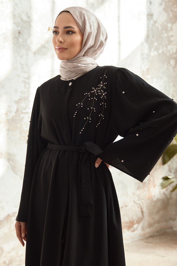 Lena İşleme Detaylı Abaya - Siyah