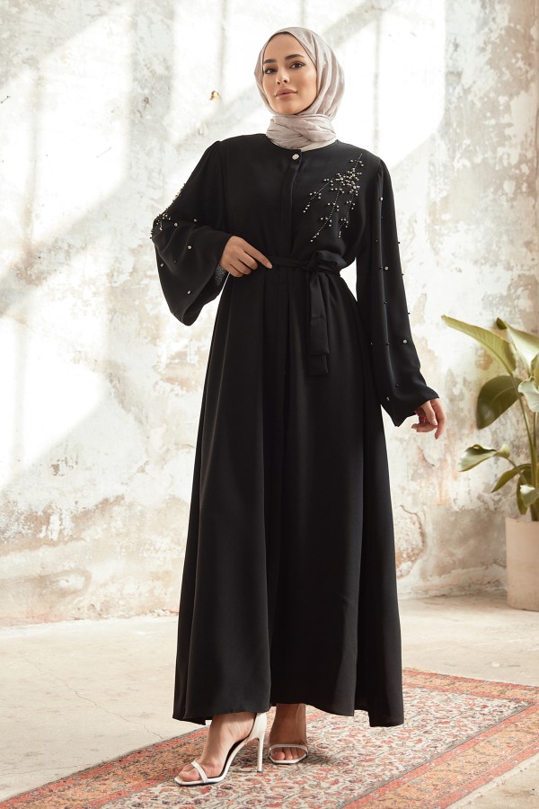 Lena İşleme Detaylı Abaya - Siyah