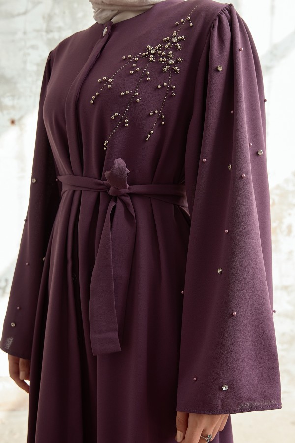 Lena İşleme Detaylı Abaya - Leylak