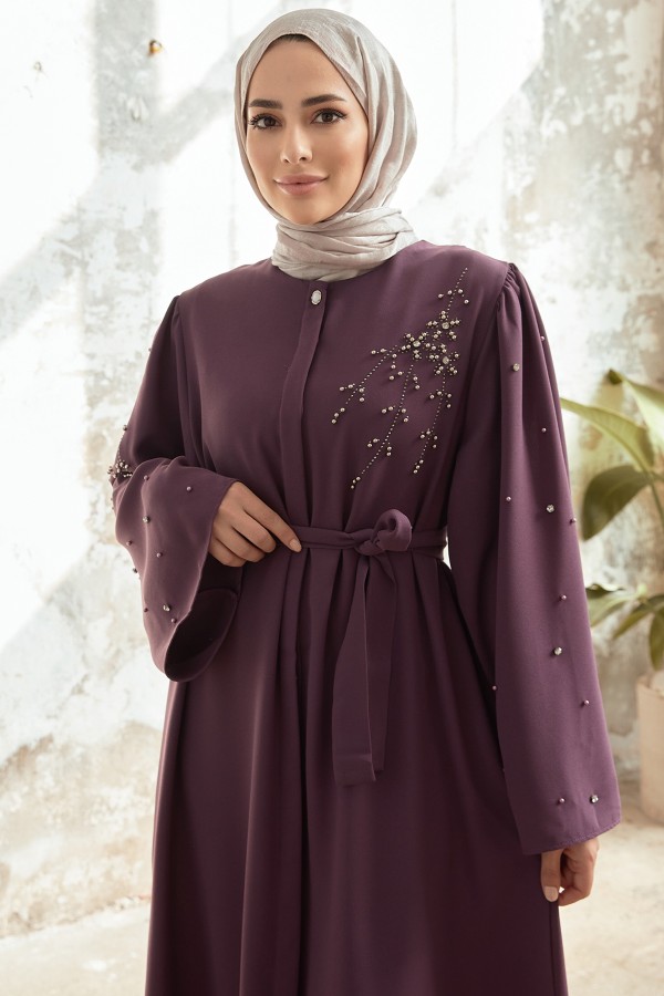 Lena Abaya with Embroidery Detail - Lilac Lena Abaya with Embroidery Detail - Lilac