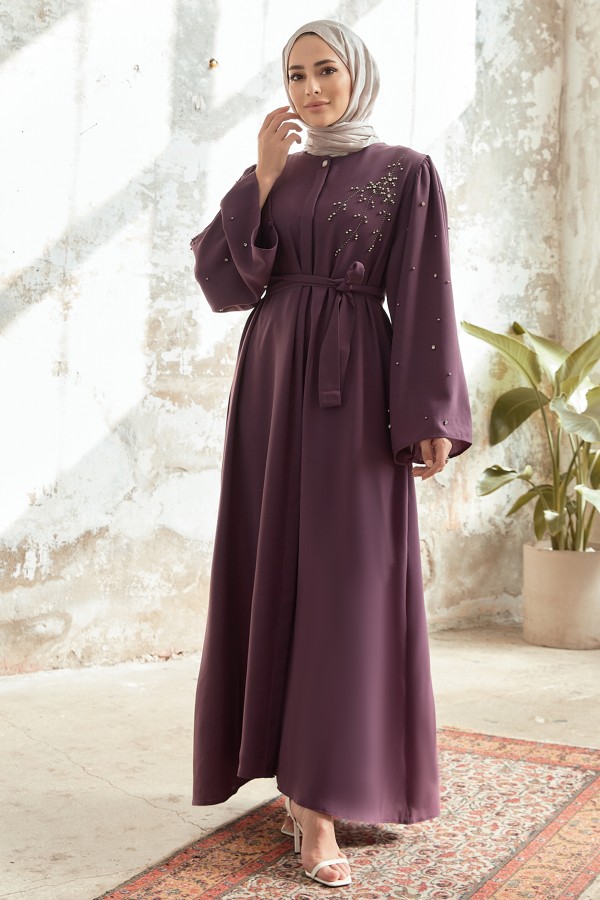 Lena Abaya with Embroidery Detail - Lilac Lena Abaya with Embroidery Detail - Lilac