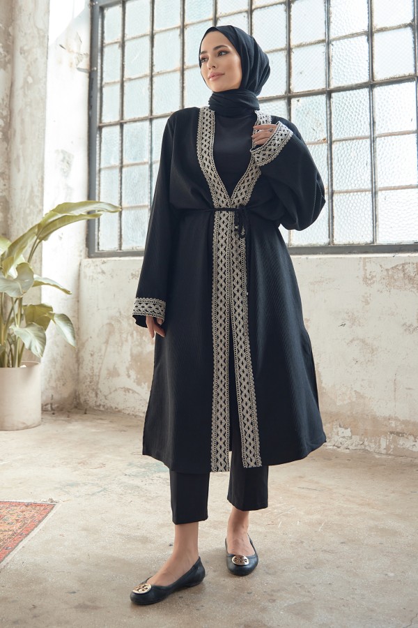 Lace-up Knitwear Cardigan - Black