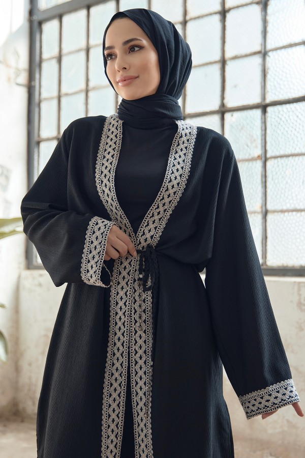 Lace-up Knitwear Cardigan - Black