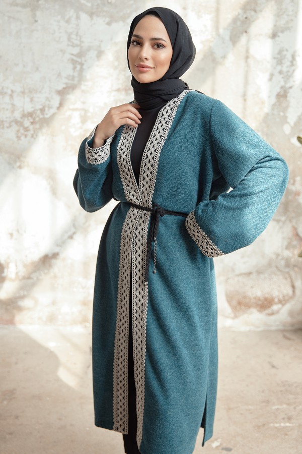 Lace-up Knitwear Cardigan - Emerald