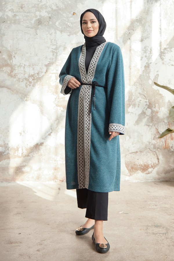 Lace-up Knitwear Cardigan - Emerald