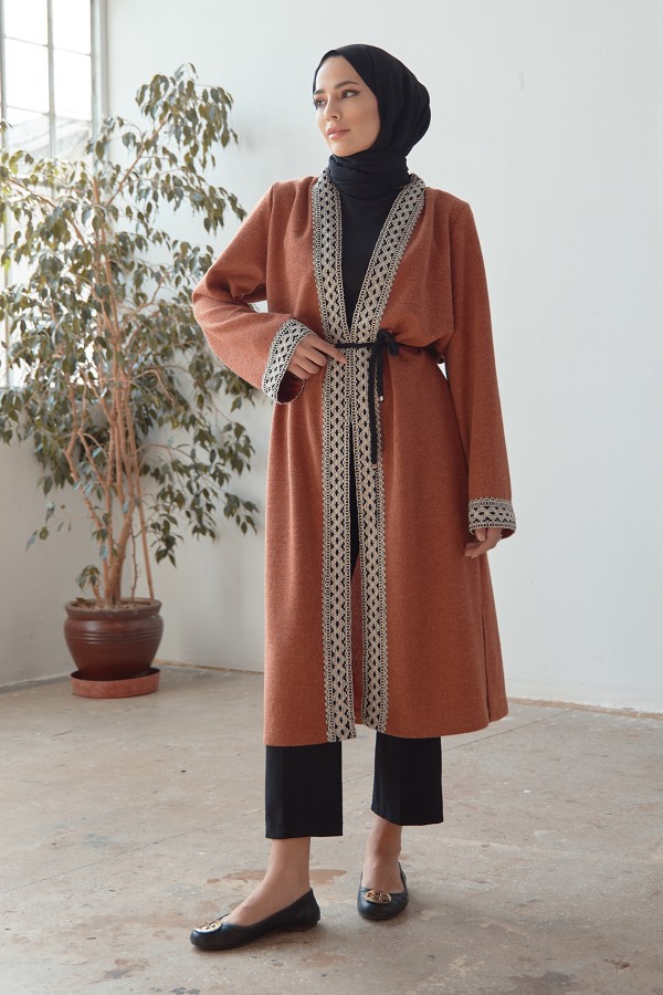 Bağcıklı Triko Kimono - Camel
