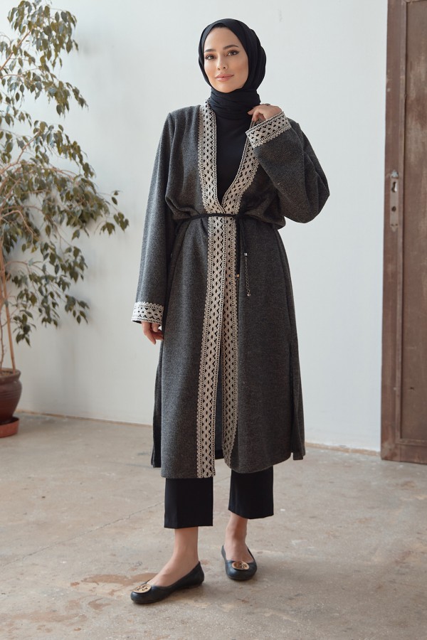 Lace-up Knitwear Cardigan - Anthracite