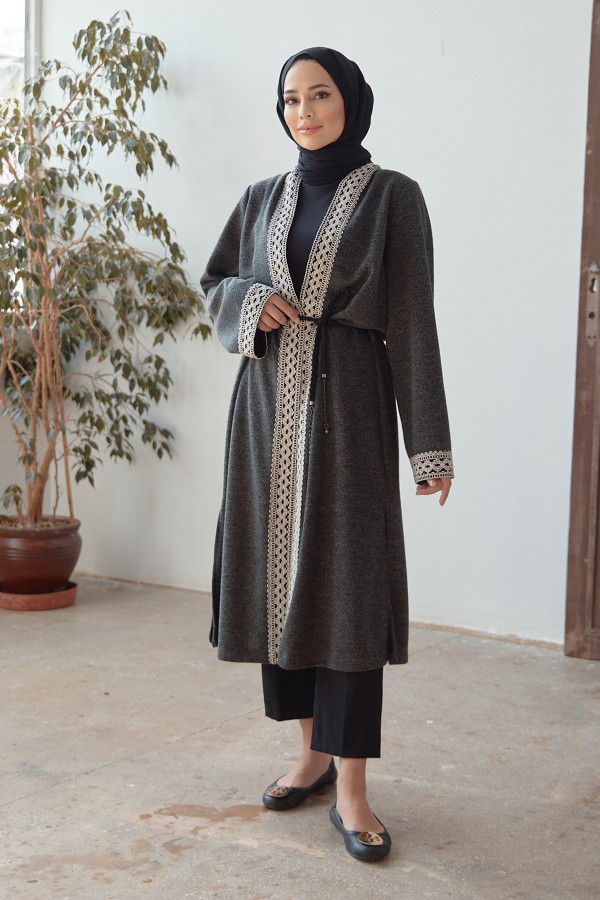 Lace-up Knitwear Cardigan - Anthracite