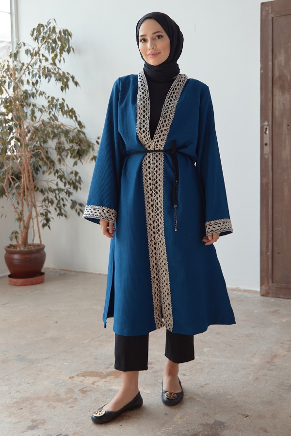 Bağcıklı Triko Kimono - Saks