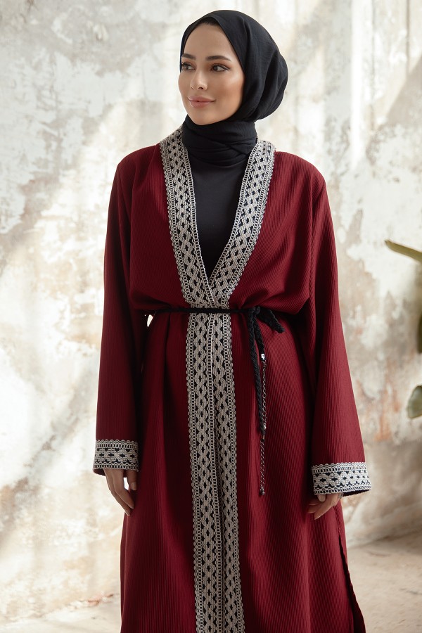 Bağcıklı Triko Kimono - Bordo Bağcıklı Triko Kimono - Bordo
