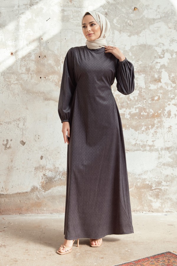 Kuşaklı Kadife Elbise - Antrasit