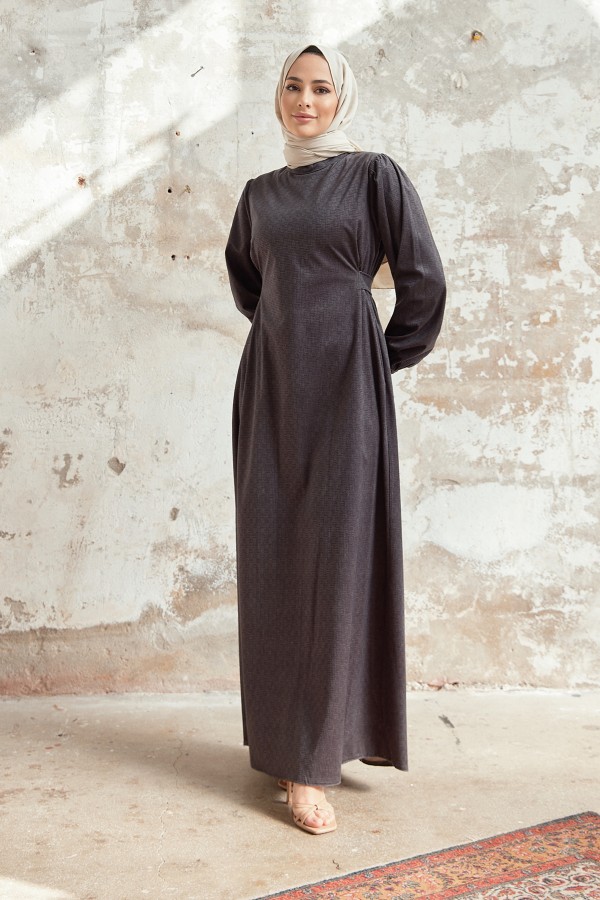 Kuşaklı Kadife Elbise - Antrasit
