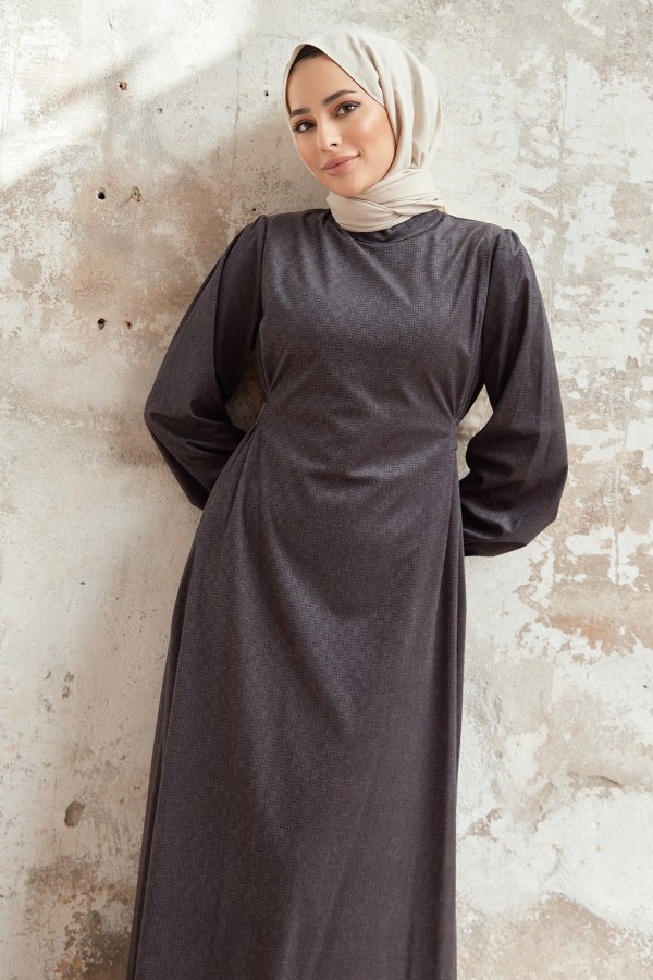 Kuşaklı Kadife Elbise - Antrasit