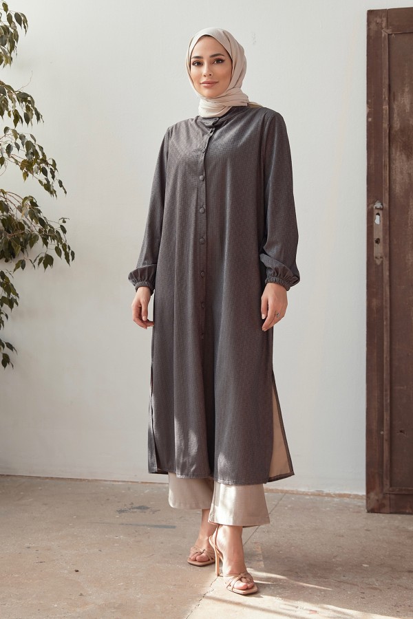 Büyük Beden Kadife Tunik - Antrasit