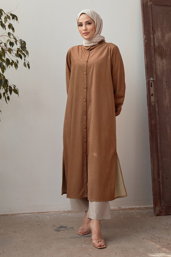Büyük Beden Kadife Tunik - Camel