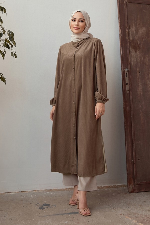 Büyük Beden Kadife Tunik - Vizon