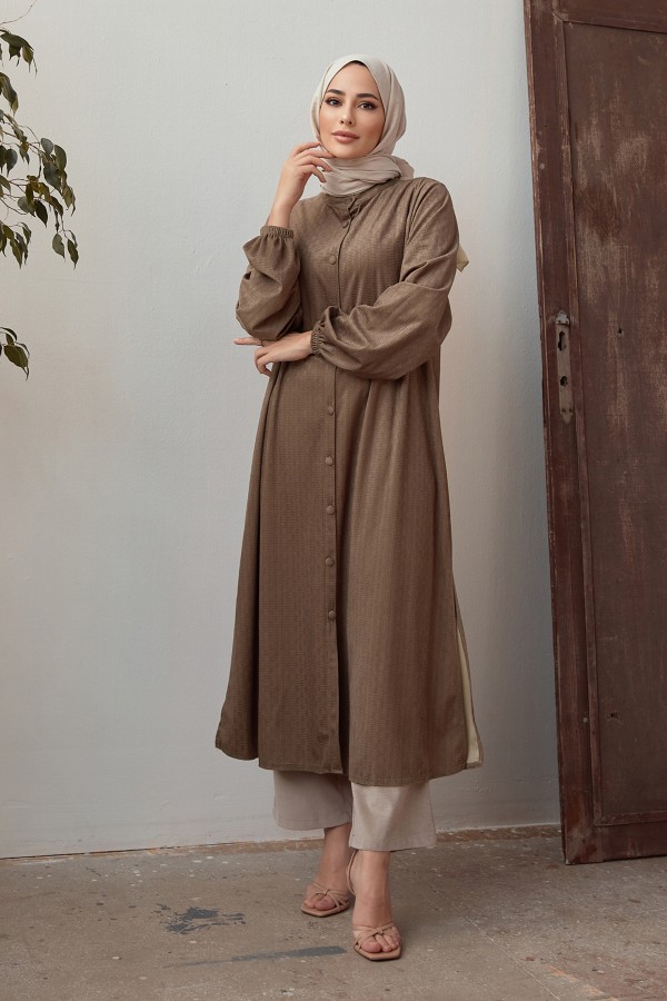 Büyük Beden Kadife Tunik - Vizon