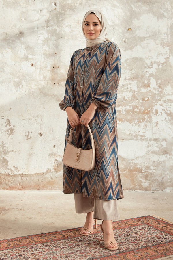 Plus Size Ethnic Pattern Suit - Indigo