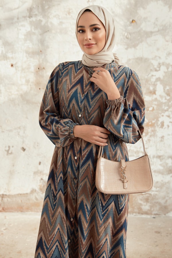 Plus Size Ethnic Pattern Suit - Indigo