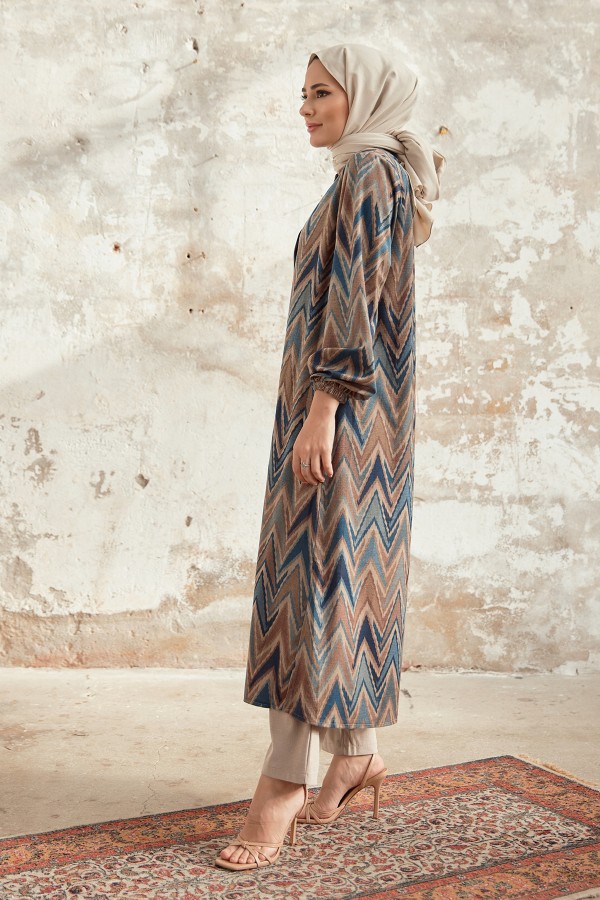 Plus Size Ethnic Pattern Suit - Indigo