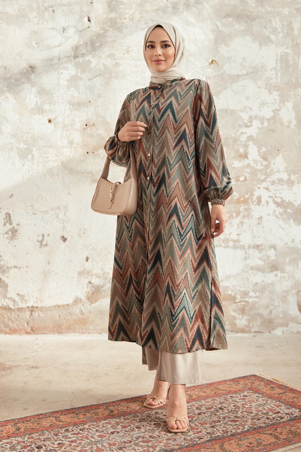 Büyük Beden Etnik Desen Takım - Zümrüt Büyük Beden Etnik Desen Takım - Zümrüt