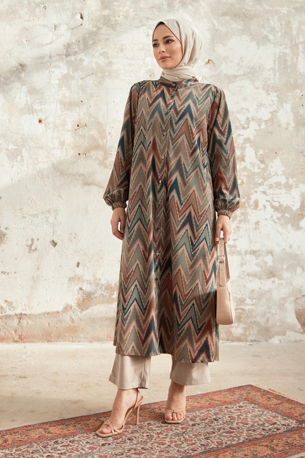 Büyük Beden Etnik Desen Takım - Zümrüt