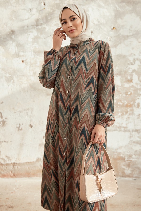 Büyük Beden Etnik Desen Takım - Zümrüt