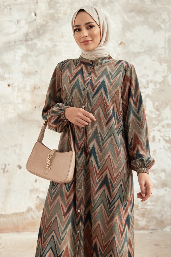 Büyük Beden Etnik Desen Takım - Zümrüt