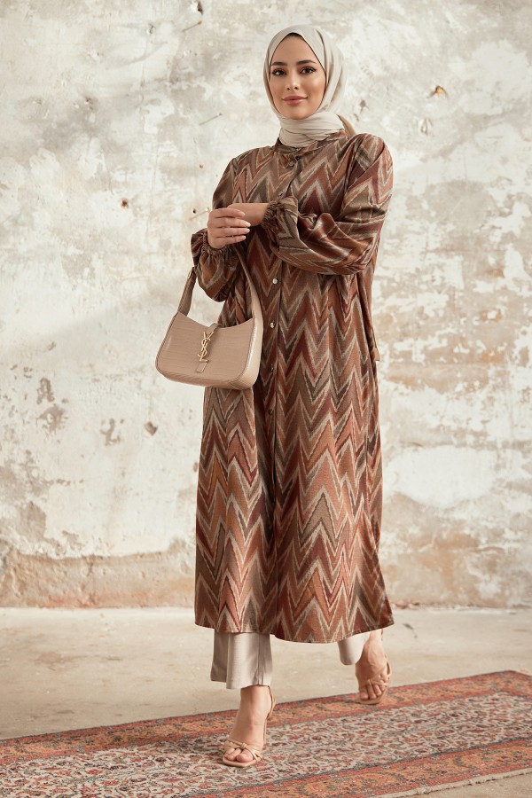 Plus Size Ethnic Pattern Suit - Camel
