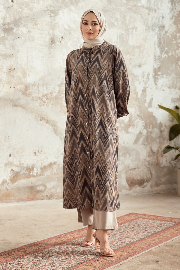 Plus Size Ethnic Pattern Suit - Anthracite