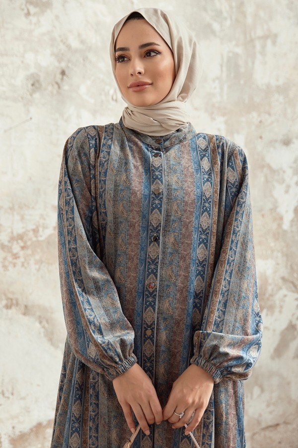 Büyük Beden Otantik Desen Takım - İndigo