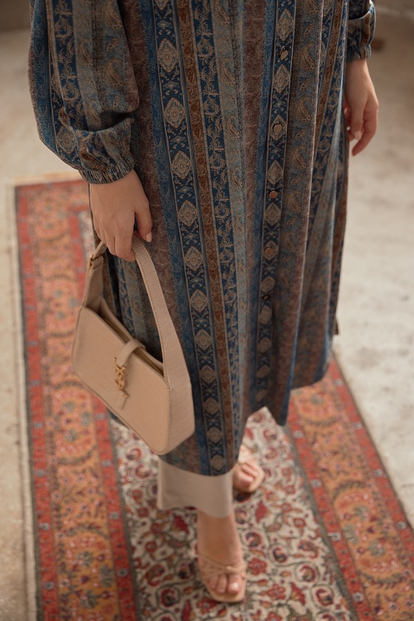 Büyük Beden Otantik Desen Takım - İndigo