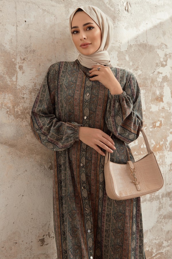 Büyük Beden Otantik Desen Takım - Zümrüt