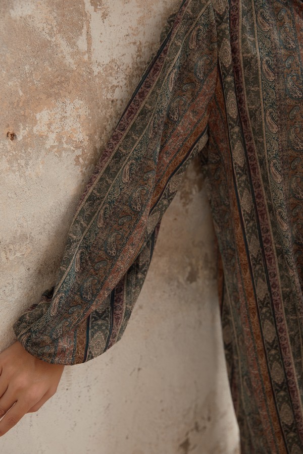 Büyük Beden Otantik Desen Takım - Zümrüt