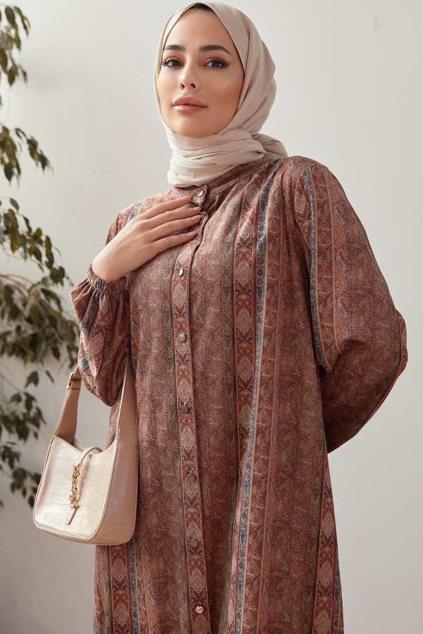 Büyük Beden Otantik Desen Takım - Camel