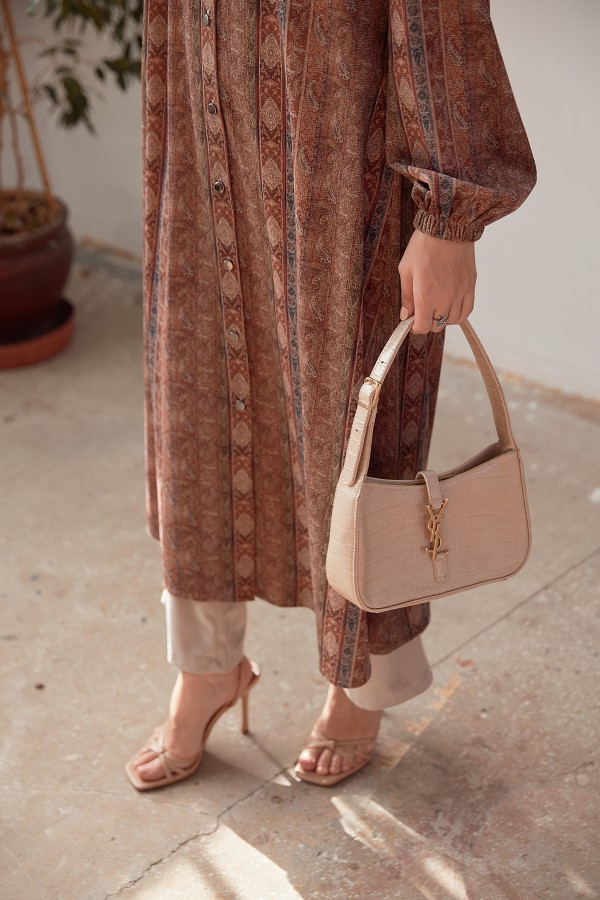 Büyük Beden Otantik Desen Takım - Camel