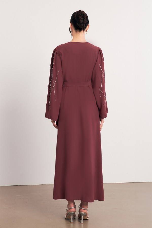Abaya with Stone Embroidered Sleeves - Dusty Rose