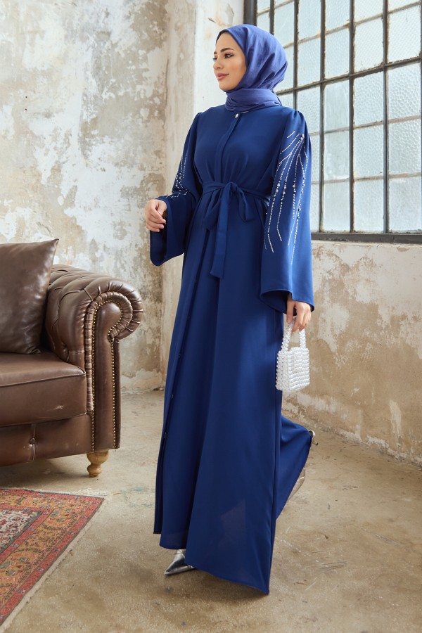 Rona Sleeves Patterned Abaya - Indigo