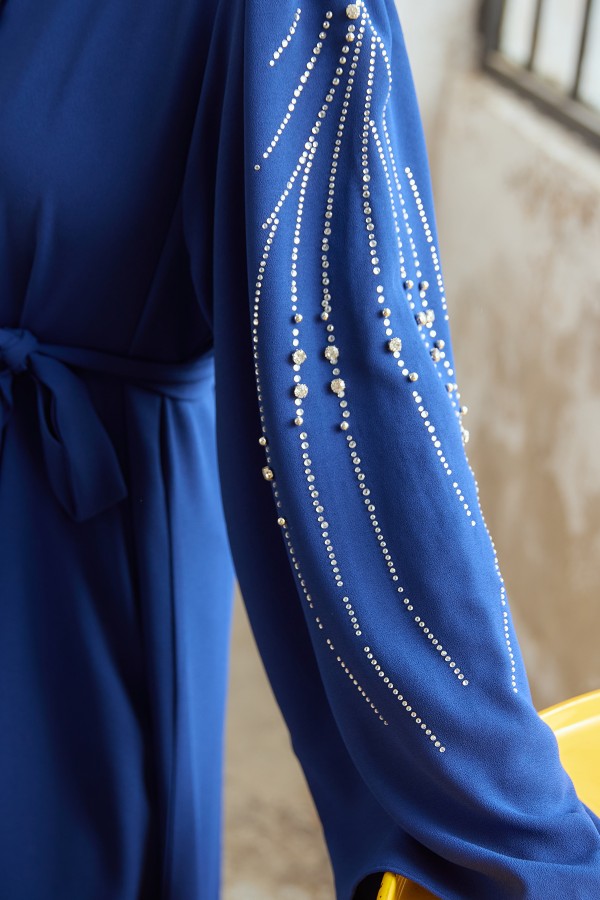 Rona Sleeves Patterned Abaya - Indigo