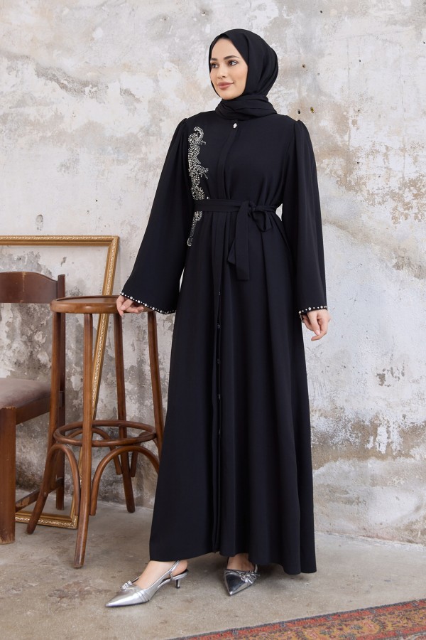 Lora Taşlı Abaya - Siyah