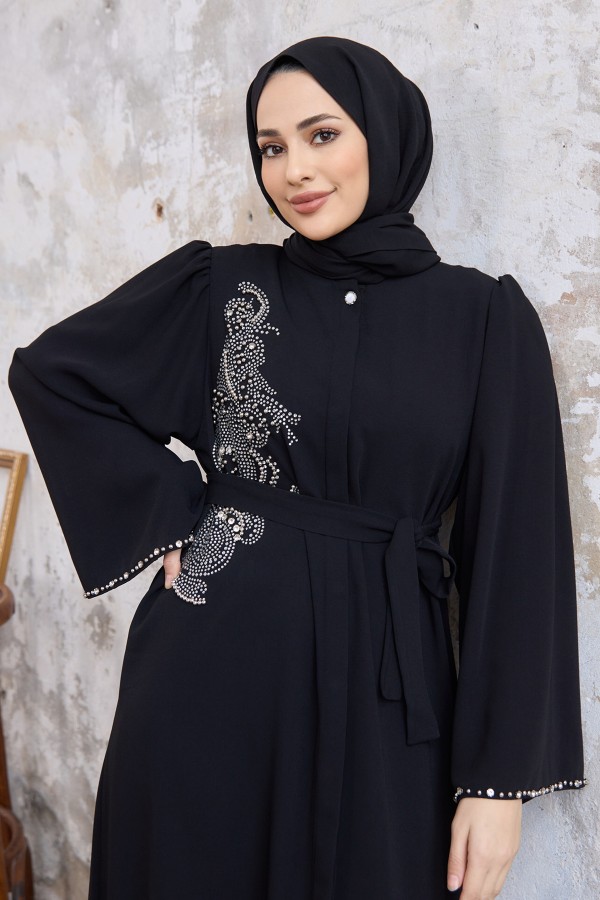 Lora Taşlı Abaya - Siyah