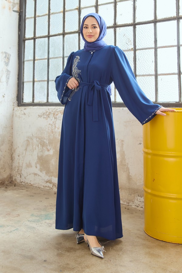 Lora Taşlı Abaya - İndigo