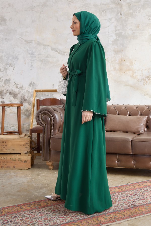 Lora Taşlı Abaya - Zümrüt