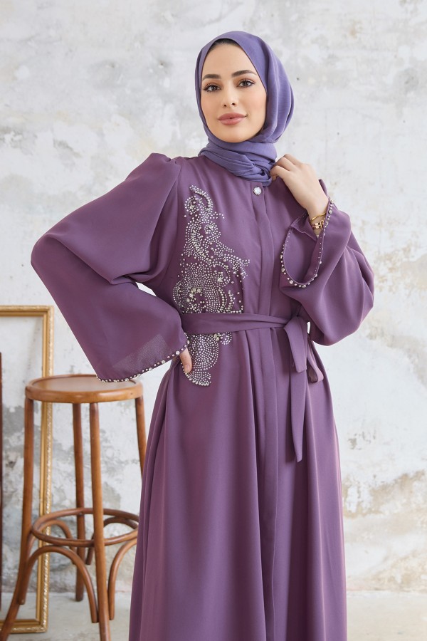 Lora Taşlı Abaya - Leylak