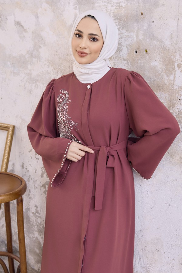 Lora Taşlı Abaya - Gül Kurusu