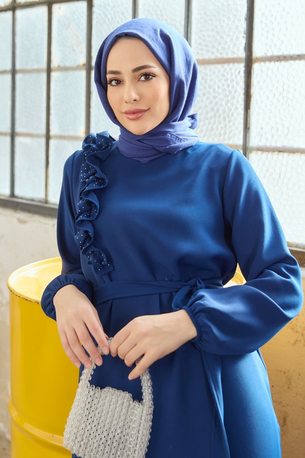 Shoulder Ruffle Dress - Indigo